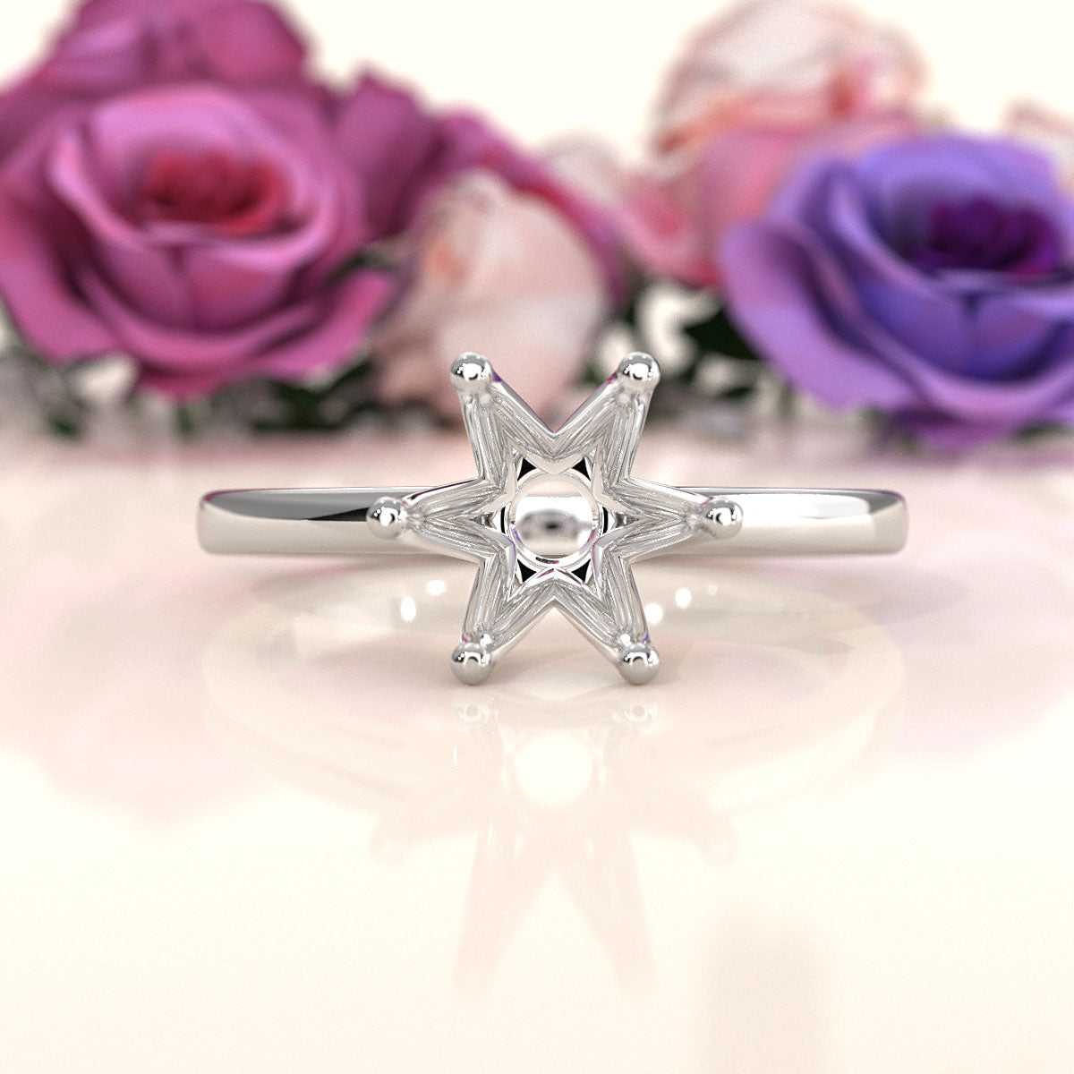 4.5g Six Prong Set Solitaire Style Engagement Setting Semi Mount Ring